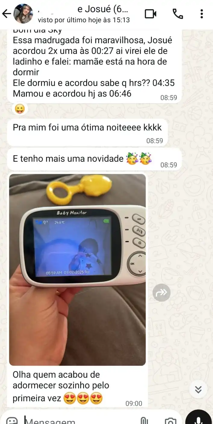 Depoimento sobre bebê adormecendo sozinho