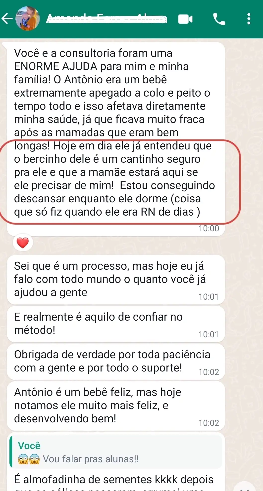 Print de depoimento do WhatsApp
