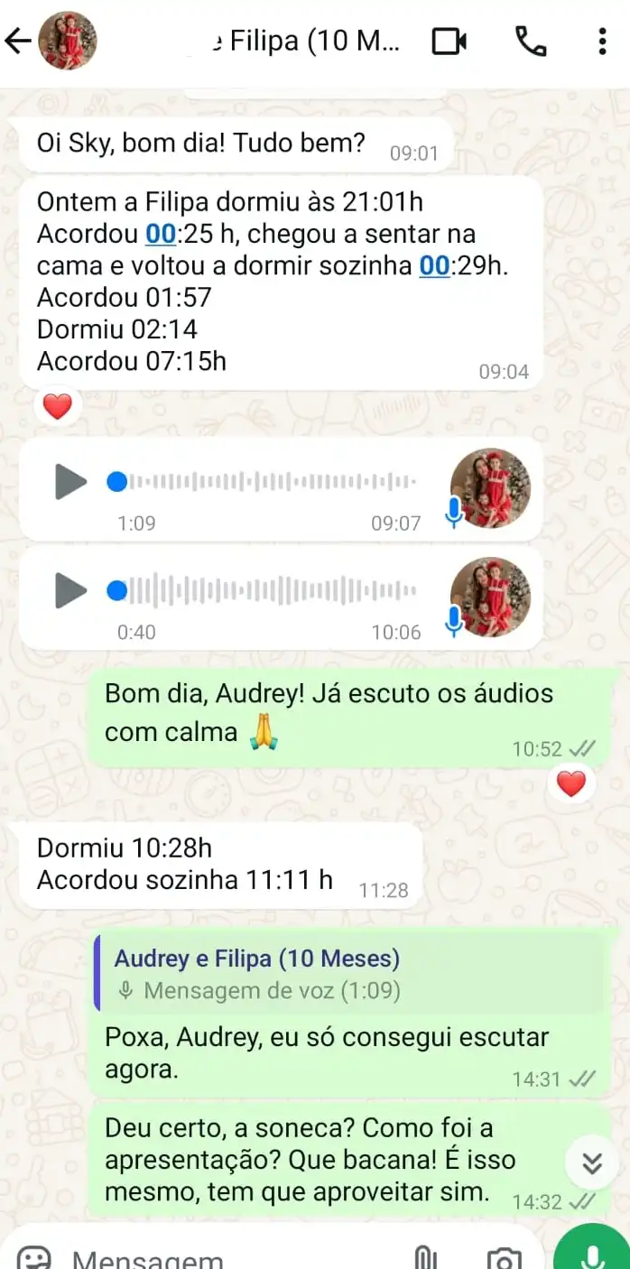 Depoimento de Filipa (10 meses) voltando a dormir sozinha