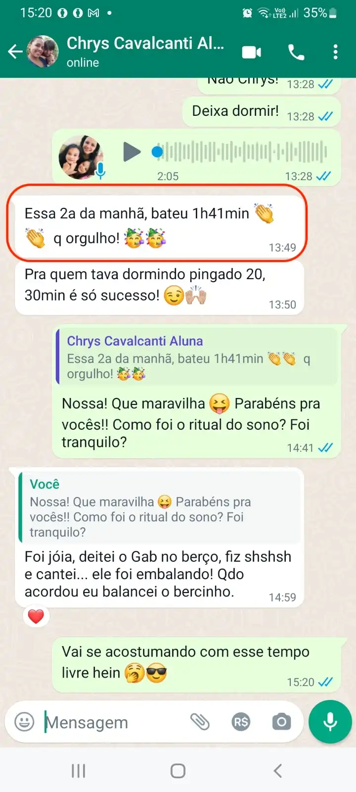 Depoimento enviado por WhatsApp