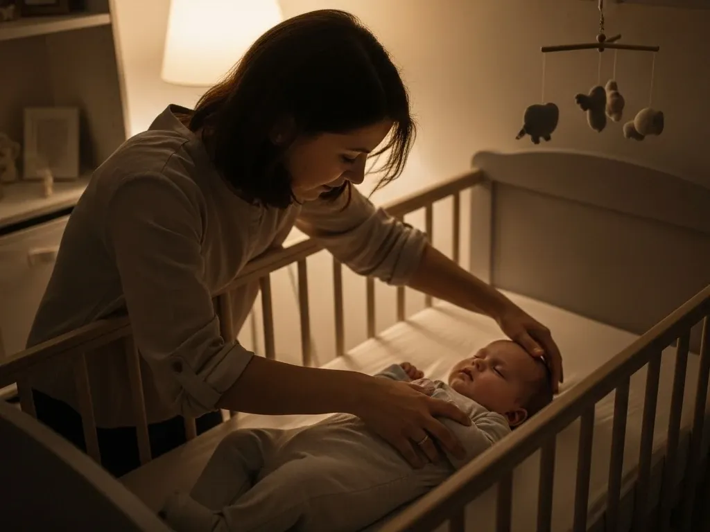 Ilustração de um bebê dormindo tranquilamente no berço, simbolizando segurança.