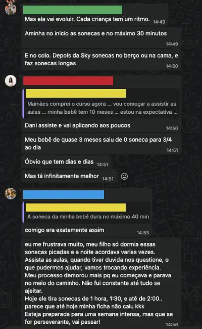 Print de alunas acolhendo uma nova integrante no grupo