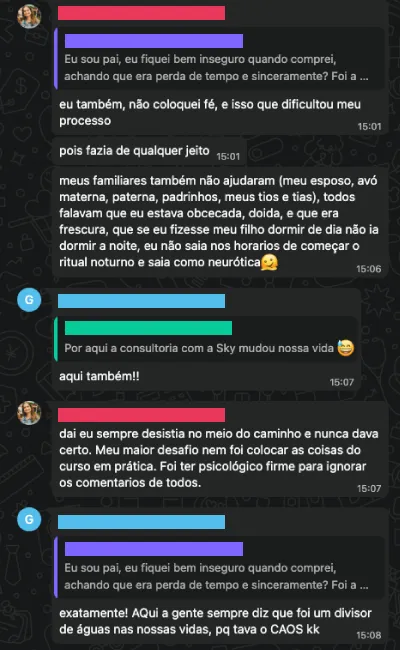 Print de um pai compartilhando seu sucesso e quebrando objeções